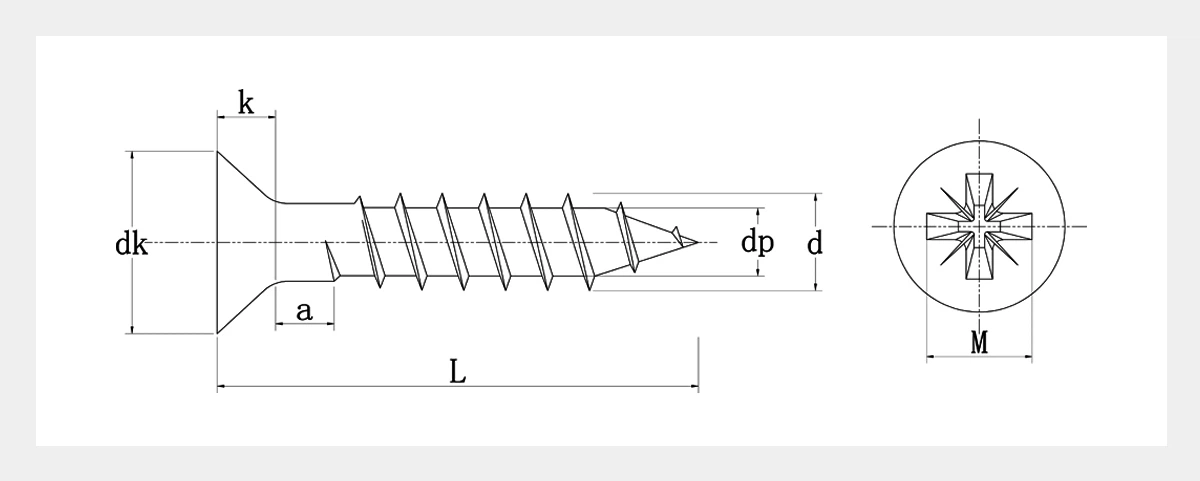 Countersunk Chipboard Screws 2D