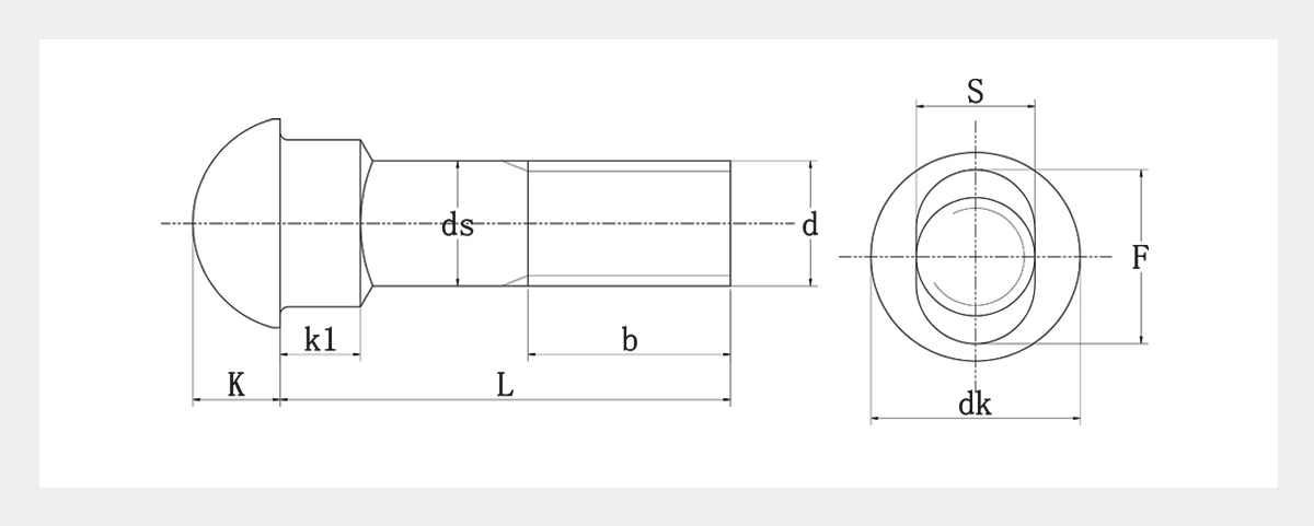 Button Head Oval Neck Track Bolt 2D
