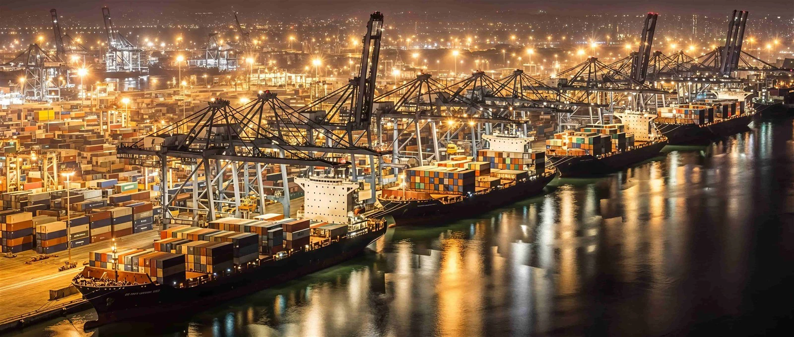 cargo-ships-docked-port-night